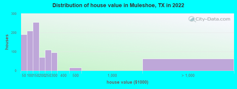 Distribution of house value in Muleshoe, TX in 2022