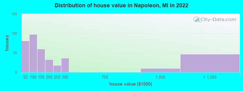 Distribution of house value in Napoleon, MI in 2019