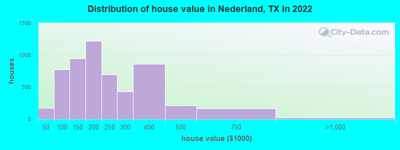 Distribution of house value in Nederland, TX in 2022