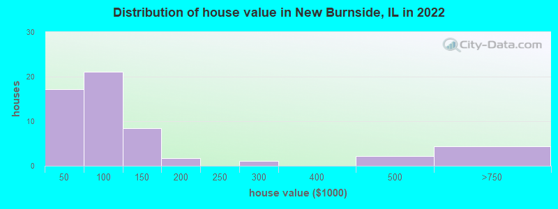 Distribution of house value in New Burnside, IL in 2022