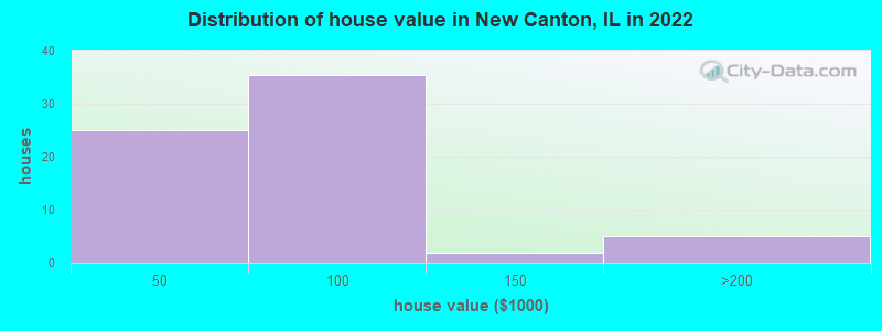 Distribution of house value in New Canton, IL in 2022