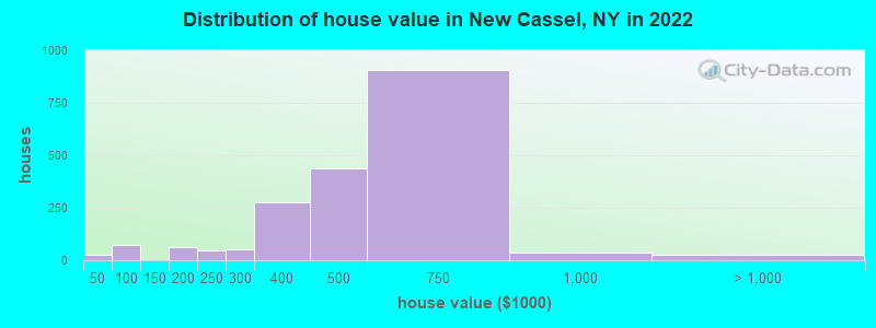 Distribution of house value in New Cassel, NY in 2022