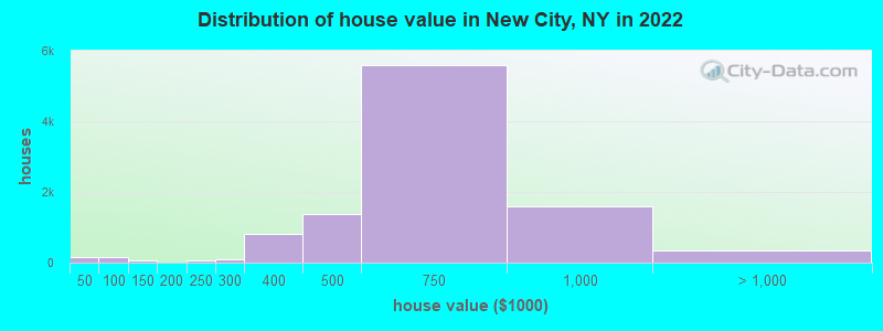 Distribution of house value in New City, NY in 2022