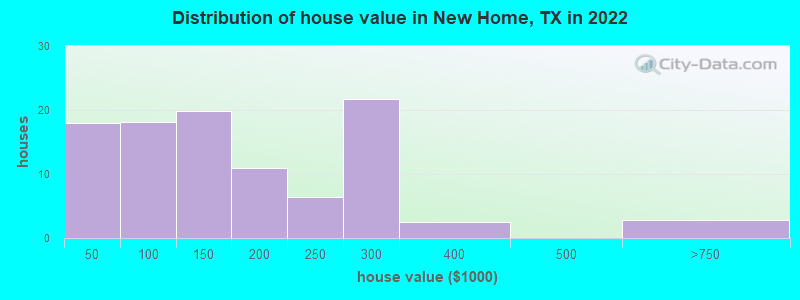 Distribution of house value in New Home, TX in 2019