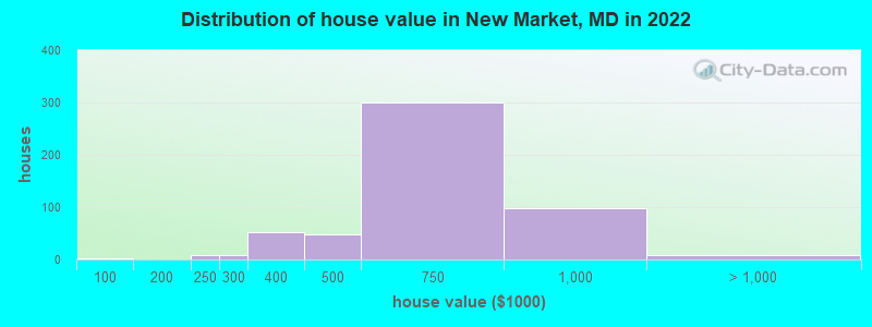Distribution of house value in New Market, MD in 2022