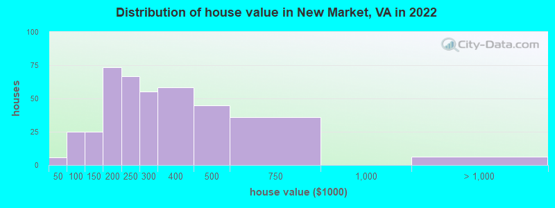 Distribution of house value in New Market, VA in 2022