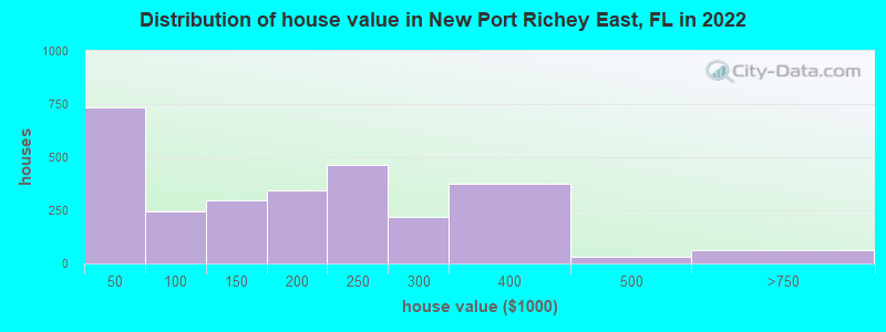 Distribution of house value in New Port Richey East, FL in 2019