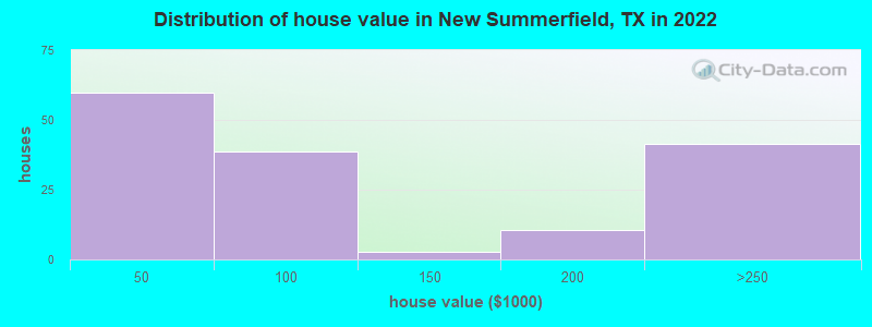 Distribution of house value in New Summerfield, TX in 2022