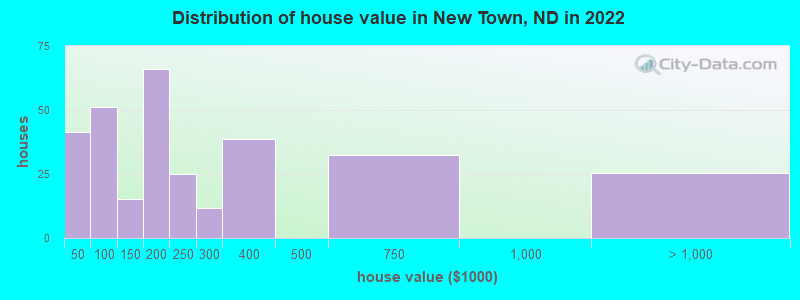 Distribution of house value in New Town, ND in 2022