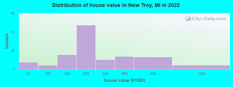 Distribution of house value in New Troy, MI in 2021
