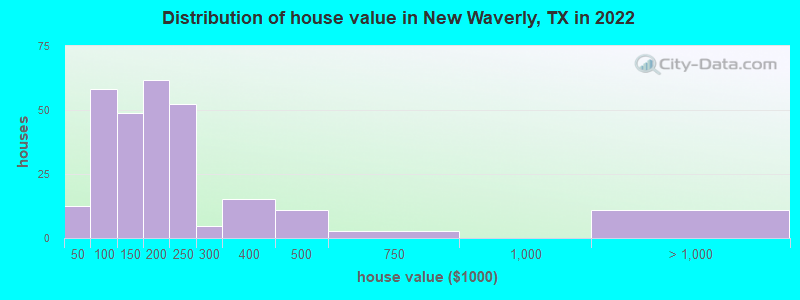 Distribution of house value in New Waverly, TX in 2019