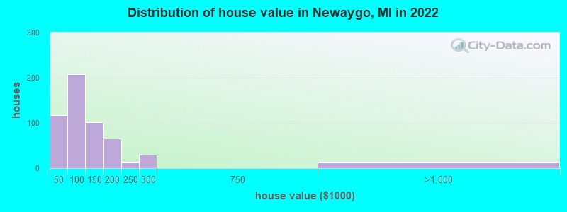 Distribution of house value in Newaygo, MI in 2021