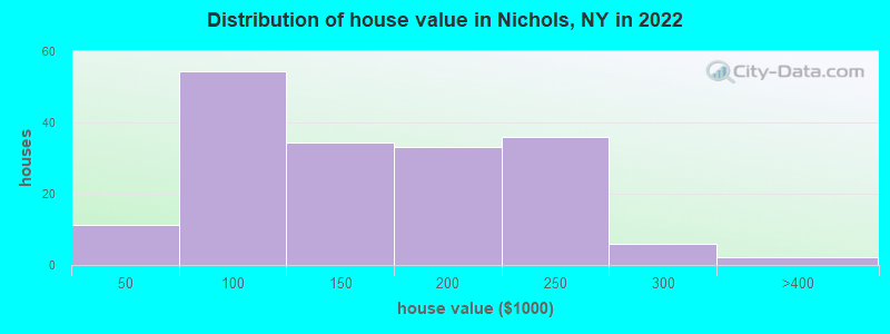 Distribution of house value in Nichols, NY in 2022