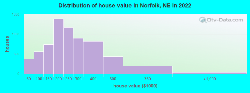 Distribution of house value in Norfolk, NE in 2022