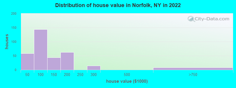 Distribution of house value in Norfolk, NY in 2022