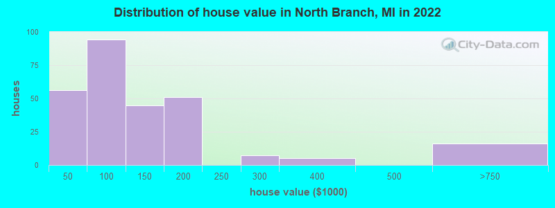 Distribution of house value in North Branch, MI in 2019