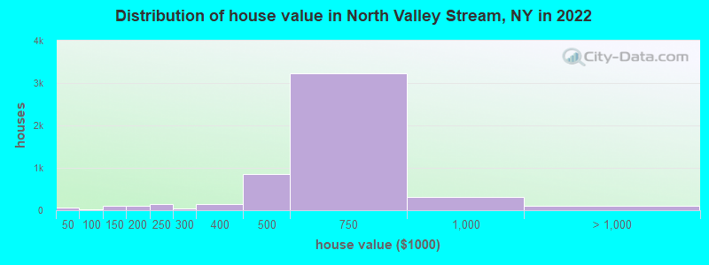 Distribution of house value in North Valley Stream, NY in 2022