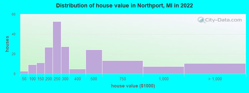 Distribution of house value in Northport, MI in 2021