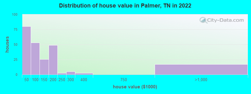 Distribution of house value in Palmer, TN in 2019