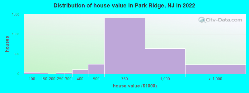 Distribution of house value in Park Ridge, NJ in 2021