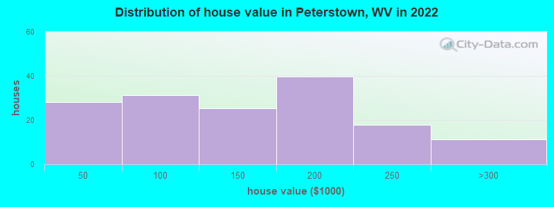 Distribution of house value in Peterstown, WV in 2022