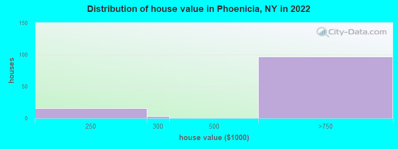 Distribution of house value in Phoenicia, NY in 2022