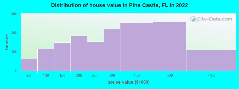 Distribution of house value in Pine Castle, FL in 2022