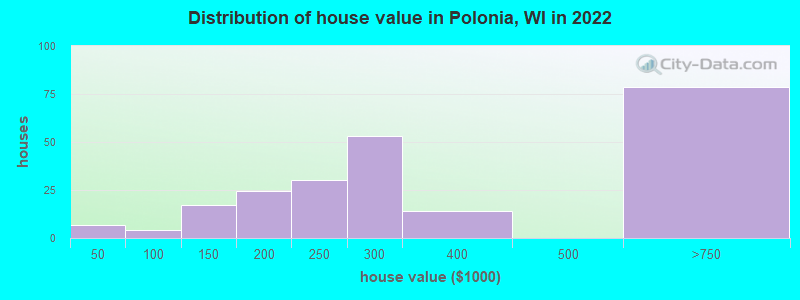 Distribution of house value in Polonia, WI in 2022