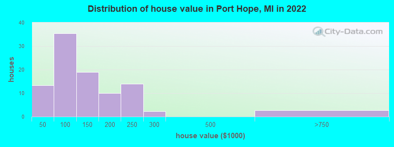 Distribution of house value in Port Hope, MI in 2022