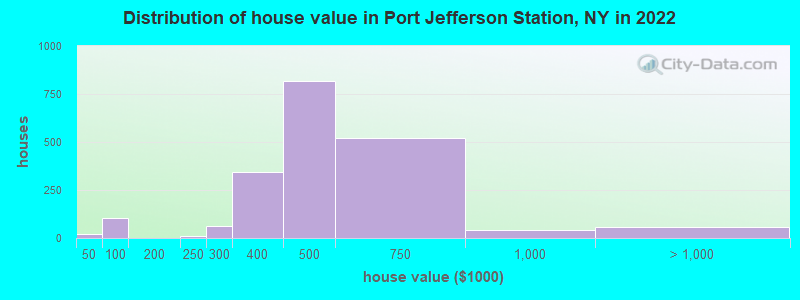 Distribution of house value in Port Jefferson Station, NY in 2022