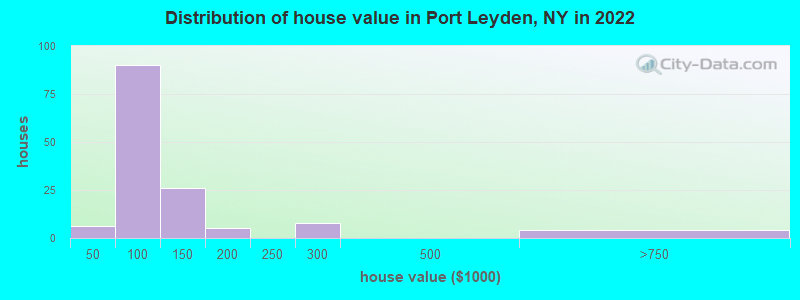 Distribution of house value in Port Leyden, NY in 2021
