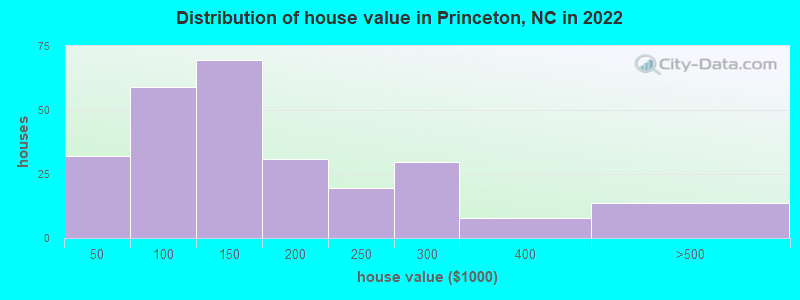 Distribution of house value in Princeton, NC in 2022
