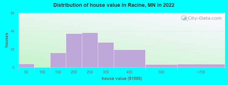 Distribution of house value in Racine, MN in 2022