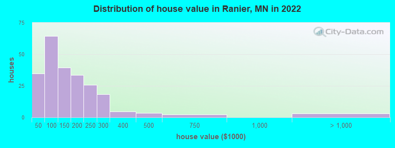 Distribution of house value in Ranier, MN in 2022