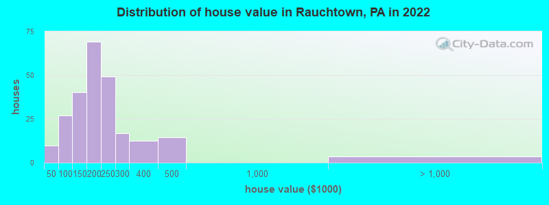 Distribution of house value in Rauchtown, PA in 2022