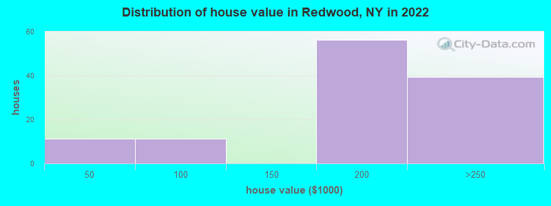 Distribution of house value in Redwood, NY in 2022
