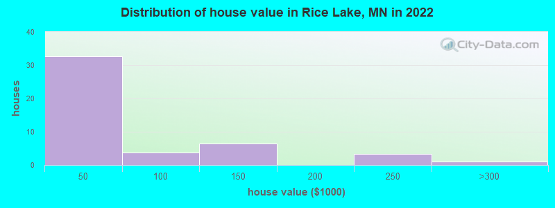 Distribution of house value in Rice Lake, MN in 2022
