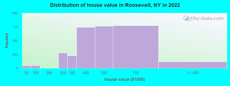 Distribution of house value in Roosevelt, NY in 2019
