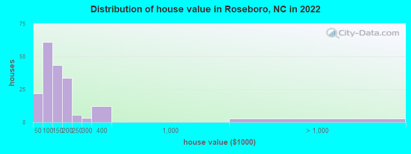 Distribution of house value in Roseboro, NC in 2022