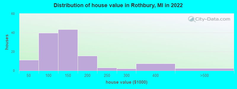 Distribution of house value in Rothbury, MI in 2021