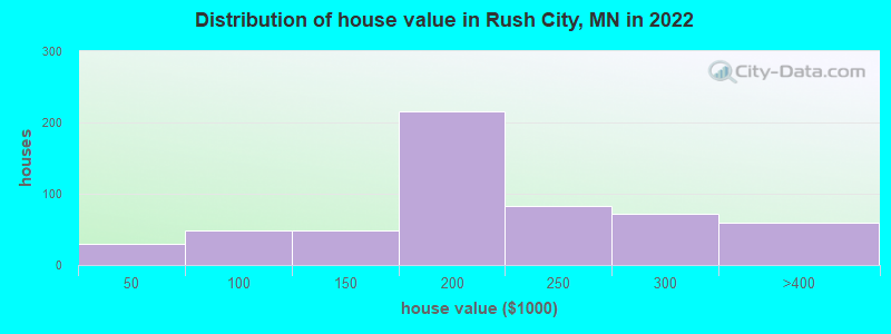 Distribution of house value in Rush City, MN in 2022