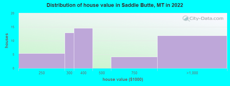Distribution of house value in Saddle Butte, MT in 2021