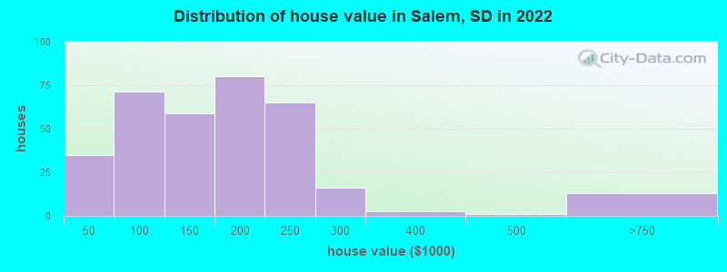 Distribution of house value in Salem, SD in 2022