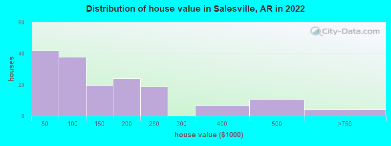 Distribution of house value in Salesville, AR in 2022
