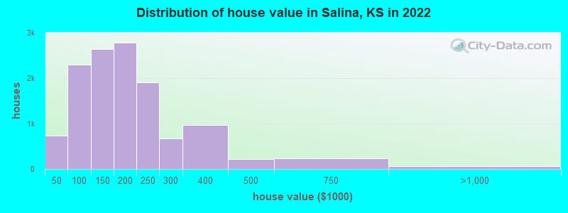 Distribution of house value in Salina, KS in 2021
