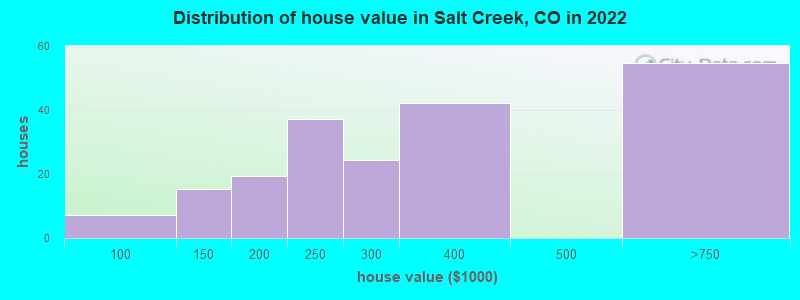 Distribution of house value in Salt Creek, CO in 2022