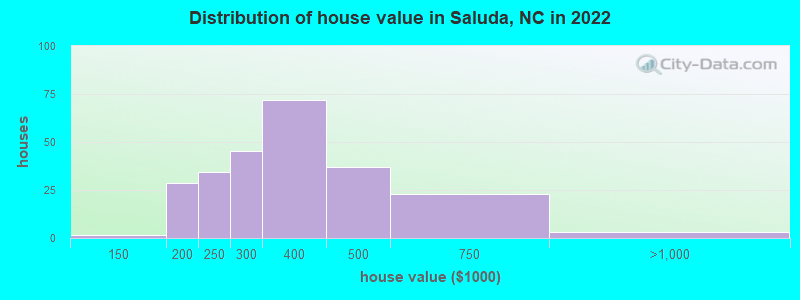 Distribution of house value in Saluda, NC in 2022