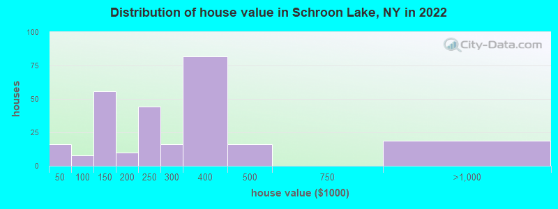 Distribution of house value in Schroon Lake, NY in 2019