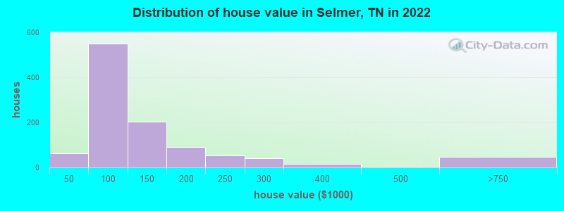 Distribution of house value in Selmer, TN in 2021