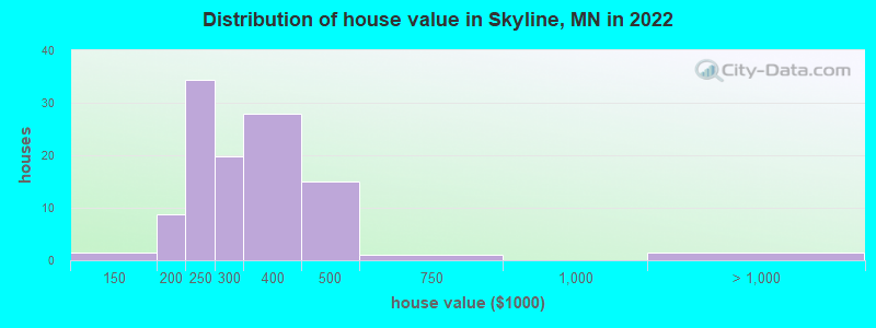Distribution of house value in Skyline, MN in 2019